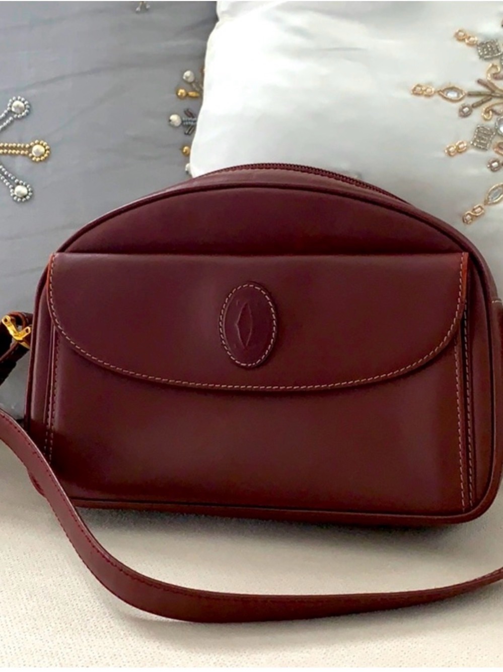 Cartier Burgundy Leather Crossbody Bag with Gold-Tone Hardware